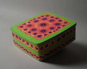 Anita Wangel IRA Denmark grote blikken opbergdoos, Flower Power, Deens design uit de jaren 70.