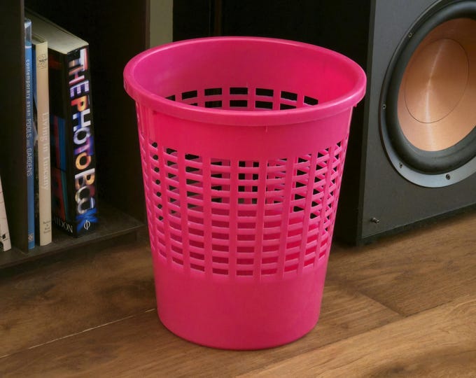 1990s Vintage CURVER Fuschia-Pink Plastic Waste Bin, Recycling Basket • Retro Home Accessories & Decor.