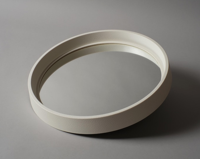 Vintage Round Wall Mirror with White Textured Plastic Frame, 1970s Space Age Design.