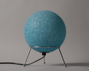 Vintage Blue Popcorn Plastic Ball Lamp on Chrome Tripod, 1990s Neo-Retro Dutch Design.