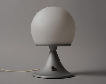 Vintage Mushroom Table Lamp, Glass Dome Shade, Metal Tulip Base, 1990s Neo-Retro Design, Holland.