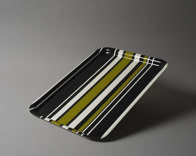 Italian Metal Tray, Striped Pattern, 1970s Space Age Design, Italy.