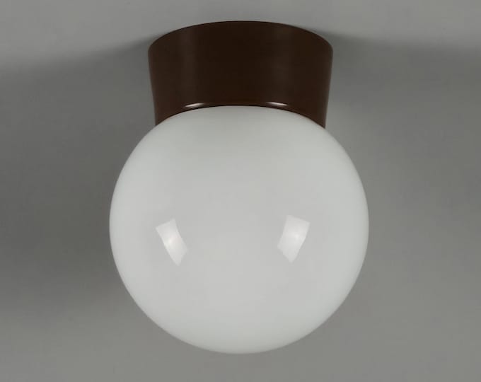 Vintage 1960s Ball Light Fixture With Opal Glass Globe Shade.