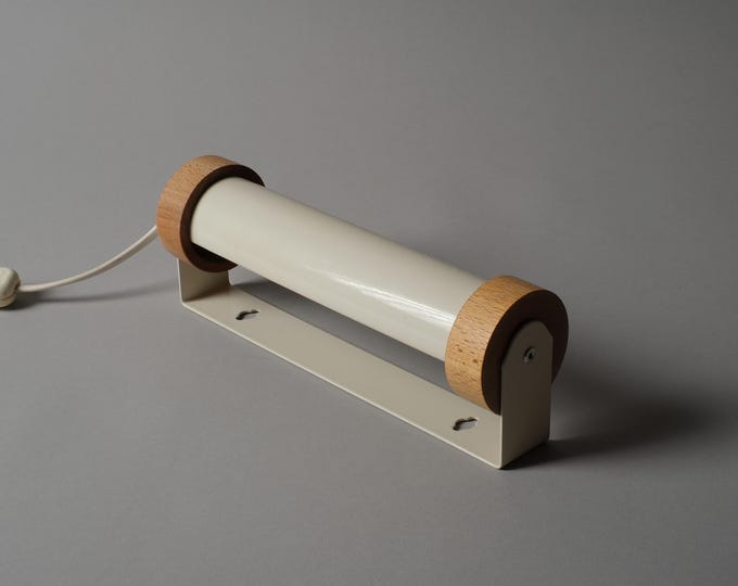 Hema Holland Vintage Wall Lamp, 1990s Dutch Postmodern Design, Wood Metal Tube Sconce.