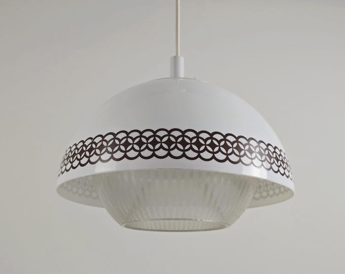 Space Age Design - Vintage BÖHMER LEUCHTEN Plastic Mushroom Dome Pendant Lamp With Ribbed Diffuser - Germany, 1960s.