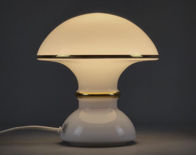 Vintage 1970s Flygsfors Orrefors Opaline Glass Mushroom Lamp, Sweden.