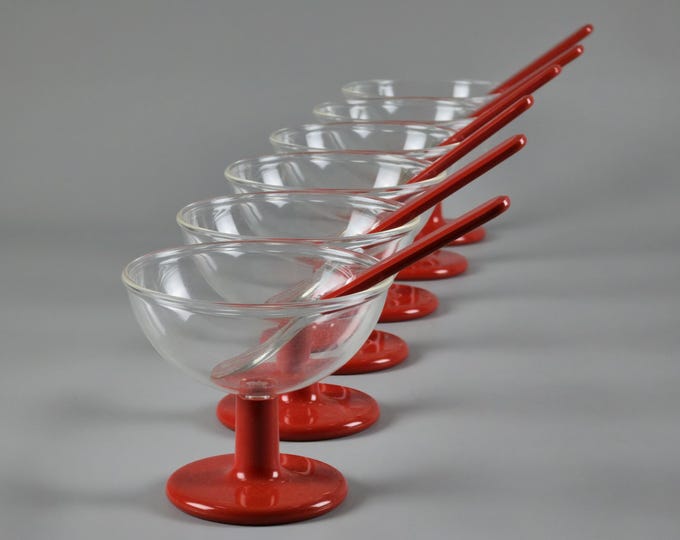 Vintage 1980s Set Of 6 BIESSE Linea Due Ice Cream Cups By Pino Spagnolo.