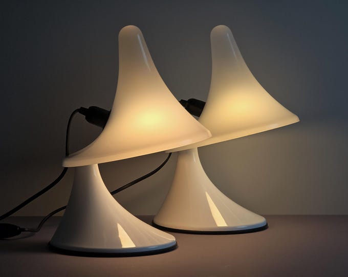 Rare Pair Of Art Plex Venezia 'Karin-M' Table Lamps | Italian Acrylic Trumpet Lights.