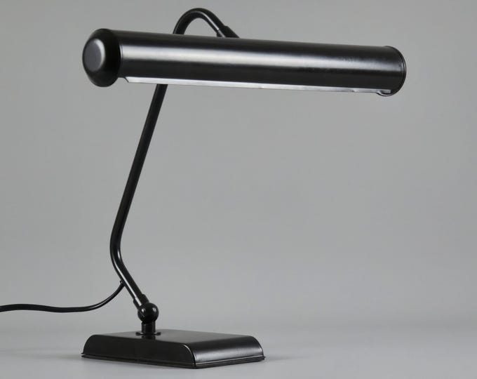 Vintage Mid Century Modern Black Lacquered Metal Piano Lamp.