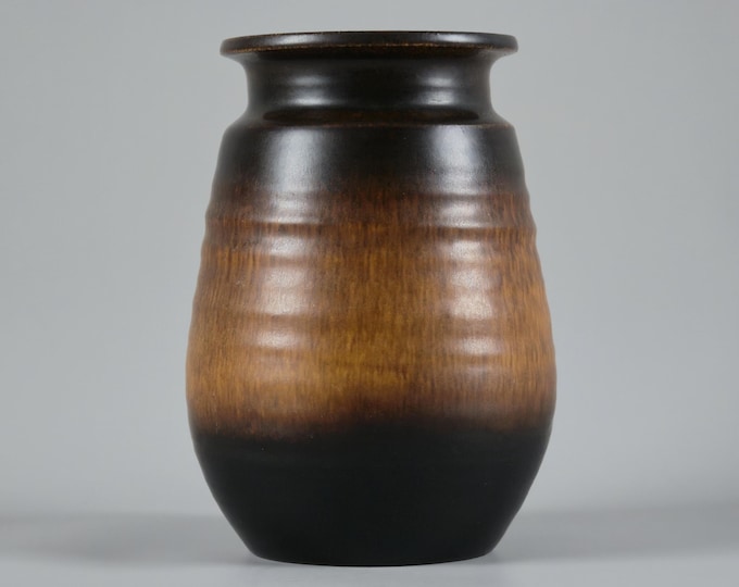 1970s Vintage Handmade Earthenware Ribbed Ceramic Vase, W. Germany.
