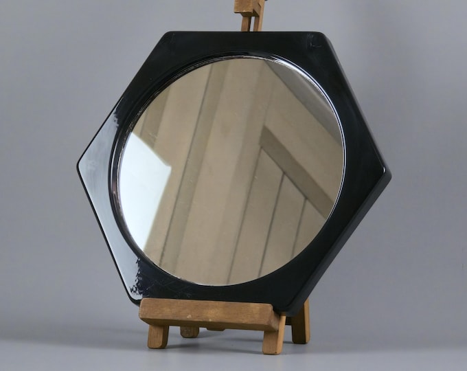 Vintage 1970s Black Plastic Wall Mirror, Retro Hexagonal Wall Mirror • Vintage Home Accents & Accessories.