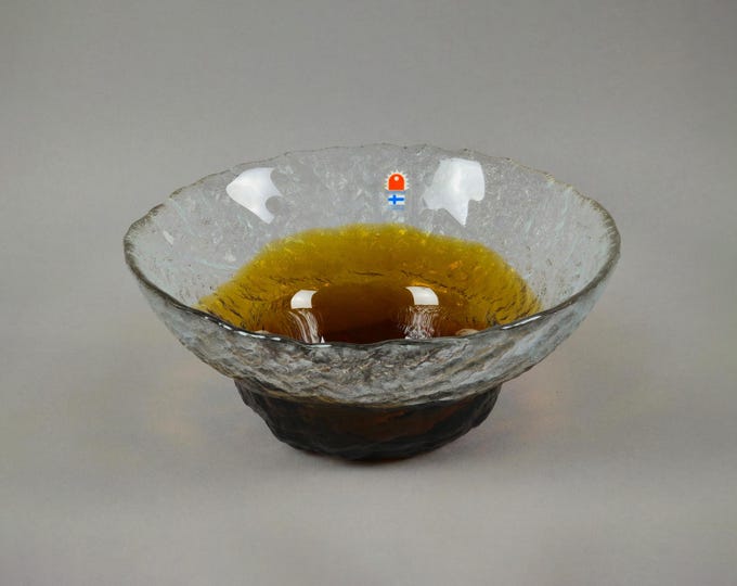 Vintage 1970s HUMPPILA LASI "Kivi-Set" Art Glass Bowl By Pertti Santalahti.