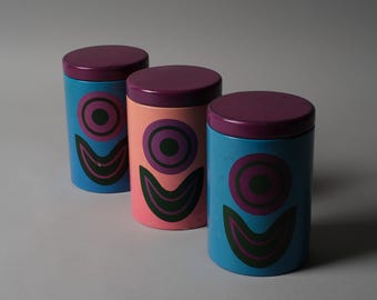 Set of Three Space Age Design Tin Jars with Tulip Pattern, Holland 1970s.