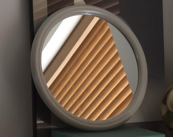 1970s Space Age Design Tiger Plastics Round Wall Mirror • Grey Plastic Frame Mirror.