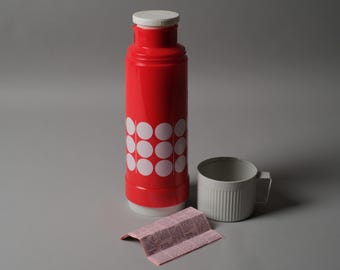 NOS Rotpunkt Dr Zimmermann Vacuum Flask, Polka Dot, West Germany, Space Age, 1970s.