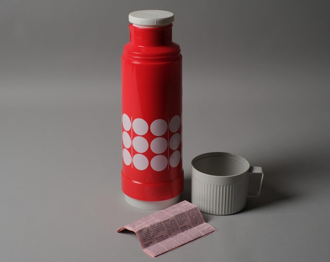 NOS Rotpunkt Dr Zimmermann Vacuum Flask, Polka Dot, West Germany, Space Age, 1970s.