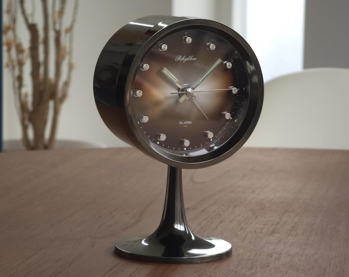 1970s Space Age Design Rhythm 51111 Tulip Alarm Clock • MCM Mechanical Pedestal Clock.