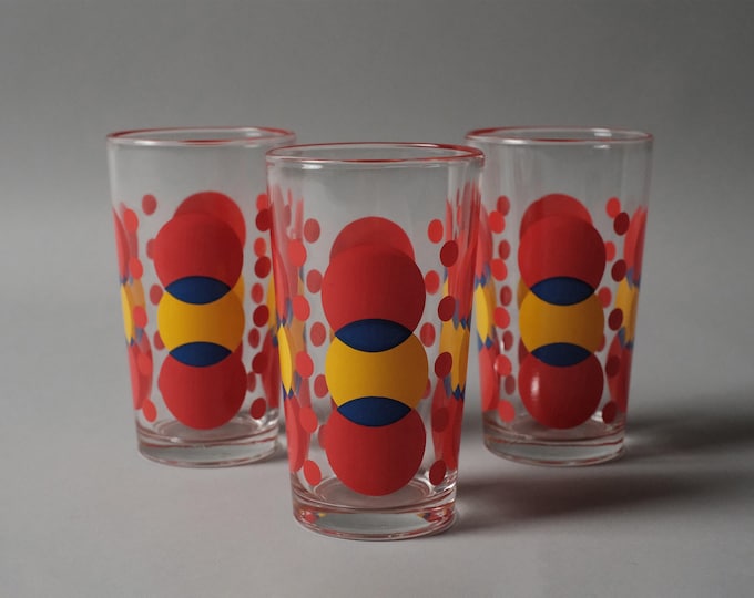 Vintage 1970s set of 3 'Stampi Francolini' Pop-Art design tumbler glasses.