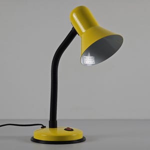 Vintage 1980s Yellow Gooseneck Industrial Desk Lamp By Veneta Lumi, Italy.