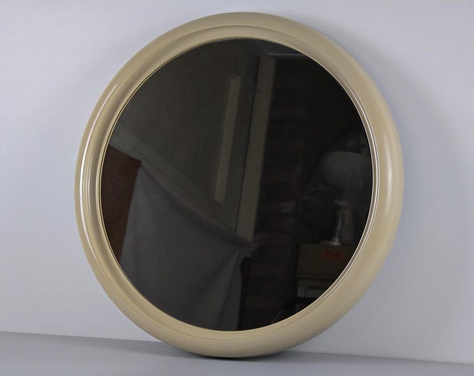 Space Age Design - 1970s Vintage CURVER Taupe Plastic Wall Mirror - Retro Round Wall Mirror - Holland.