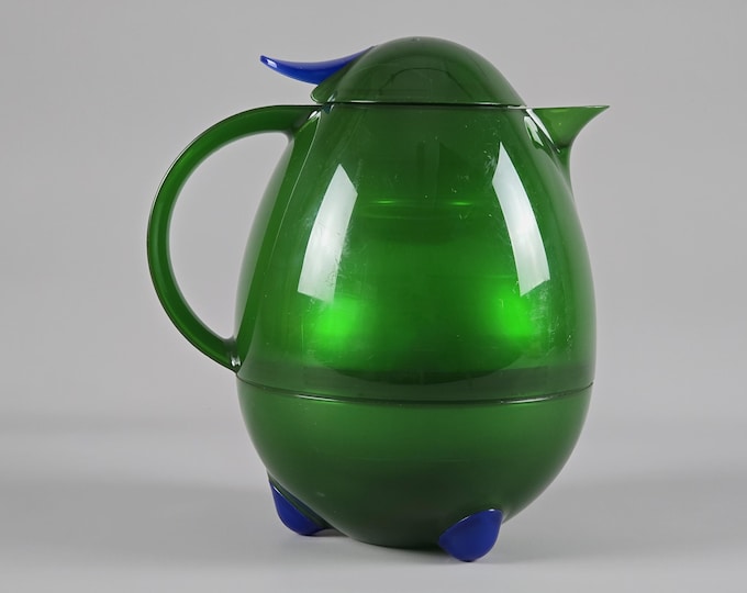 1980s Vintage LEIFHEIT Columbus Translucent Green Plastic Thermos Flask, Designed By Hans Slany.