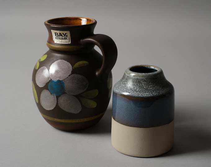Bay Keramiek Stoneware Vase and MCM Fat Lava Bud Vase Bundle, 1970s West Germany.