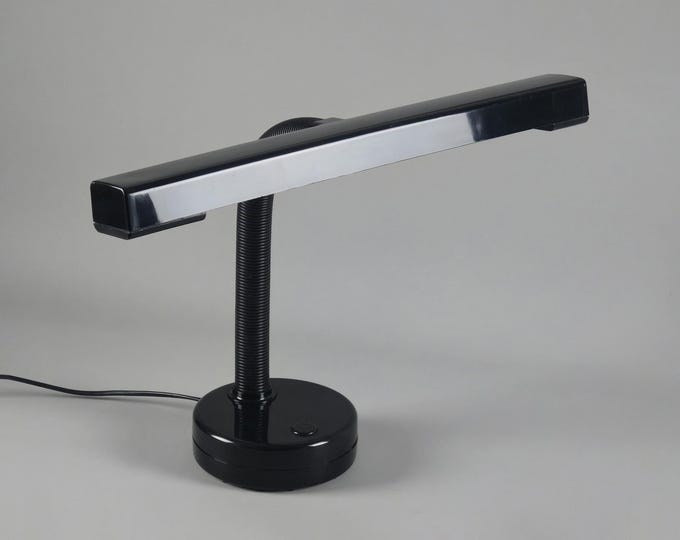 Massive Lighting Belgium Gooseneck Fluorescent Desk Lamp, Black, T5 Tube, 1983.