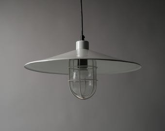 ABO Randers Cage Pendant Lamp, 1970s Danish Modern Lighting, Industrial Workshop Disc Light.