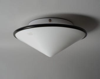 Murano Glass Ceiling Flush Mount Light, Postmodern Design, Opal Glass, 1980s, Italy.