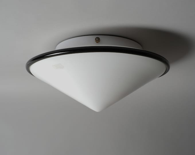 Murano Glass Ceiling Flush Mount Light, Postmodern Design, Opal Glass, 1980s, Italy.