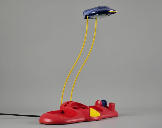 Vintage 1980s VRIELAND DESIGN Desk Lamp With Integrated Organizer • Retro Postmodern Dutch Design Lamp.