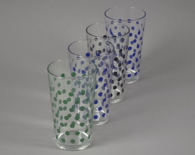Vintage 1980s Set Of 4 VMC Reims Polka Dot Tumblers.