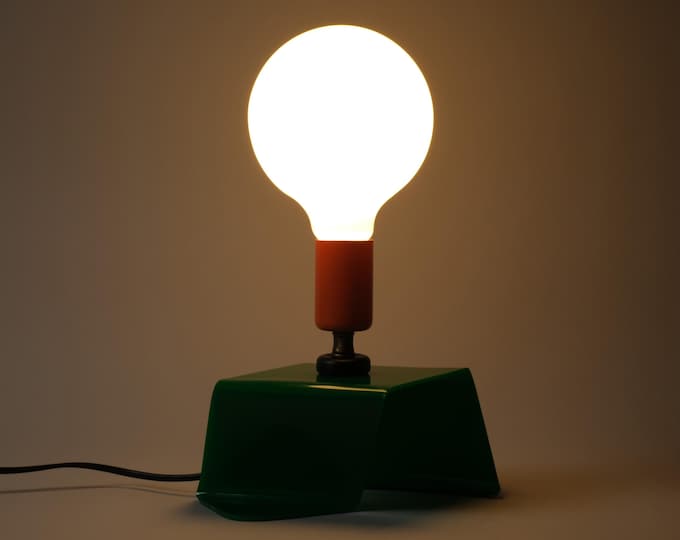 Artisan Handmade Green Acrylic Table Lamp With Orange Socket, Pop Art Light, Holland.