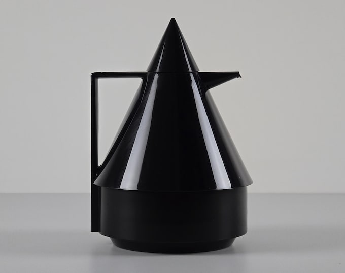 Postmodern Design - Vintage EMSA Rio Black Plastic Thermos Flask - Memphis Milano Style - W. Germany, 1980s.
