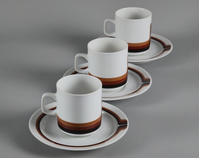 New Old Stock 1970s Vintage Set Of 3 Cups With Saucers By Eschenbach Bavaria.