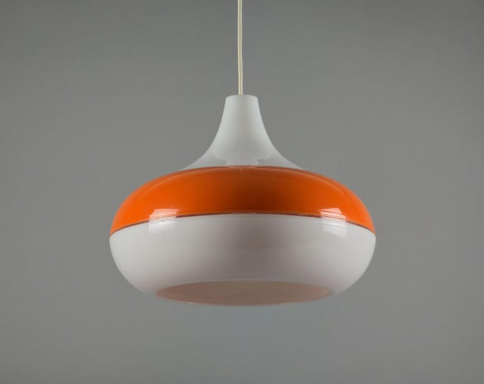 Vintage 1970s Space Age Design Orange Acrylic Pendant Lamp.