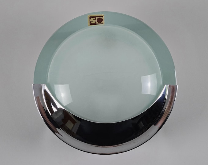 New In Box 1970s Vintage SENA CRISTAL Circular Wall Light Fixture, Applique • Retro Italian Bathroom Lights.