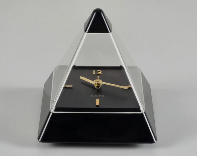 New In Box - Postmodern Design - Vintage TOCHIGI TOKEI Plastic Pyramid Clock - Memphis Design Clock Designed By Hidekatsu Nomizu, 1989.