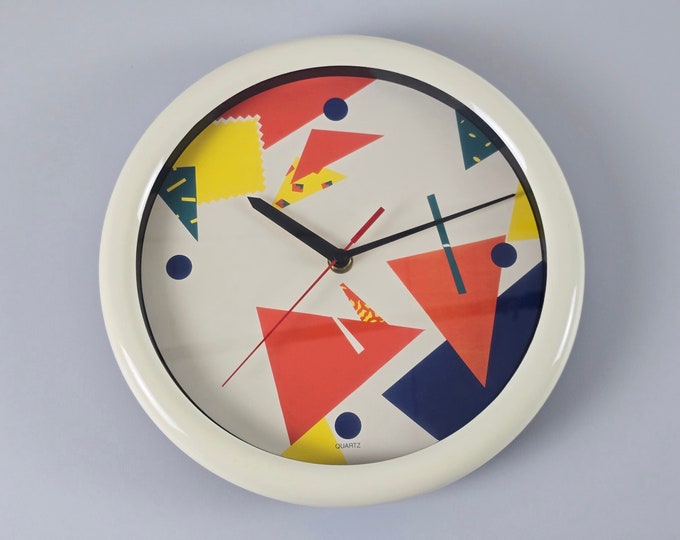 1980s Vintage IKEA Memphis Design Plastic Wall Clock, Junghans Movement - Retro Postmodern Wall Clock.