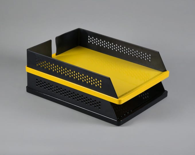 Vintage 1980s Set Of 2 REXITE 940 Babele Desk Trays, Filing Trays by Raul Barbieri & Giorgio Marianelli • Italian Modern Office Decor.