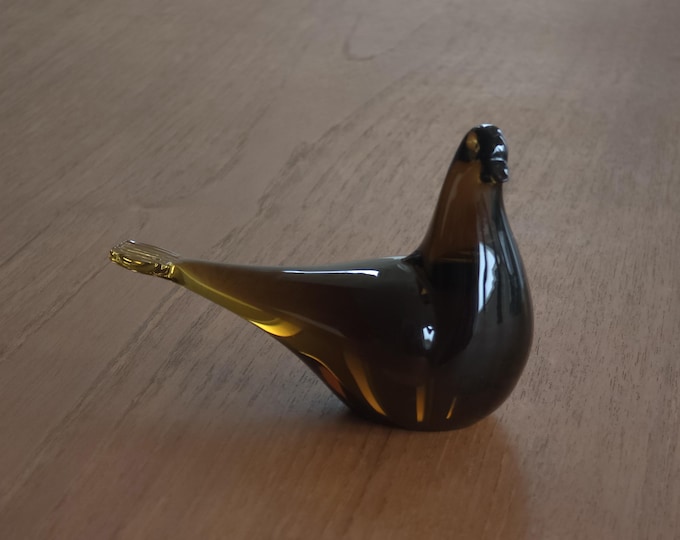 Vintage 1960s FM Ronneby Murano Amber Glass Dove Sculpture, Bird Figurine By Josef Marcolin.