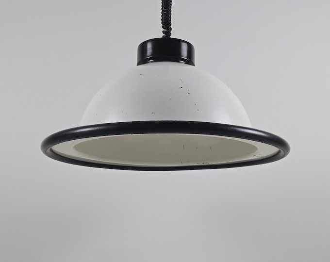 1960s Vintage MARTINELLI LUCE Model 1831 Rise & Fall Pendant Lamp By Elio Martinelli • Italian Mid Century Modern Lighting.