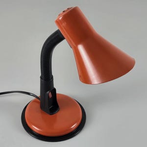 Vintage Orange Gooseneck Desk Lamp: Postmodern Italian Table Lamp
