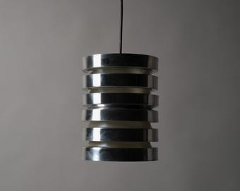 Carl Thore Granhaga Metallindustri Stacked Pendant Lamp, Brushed Aluminium, 1970s Scandinavian Modern.