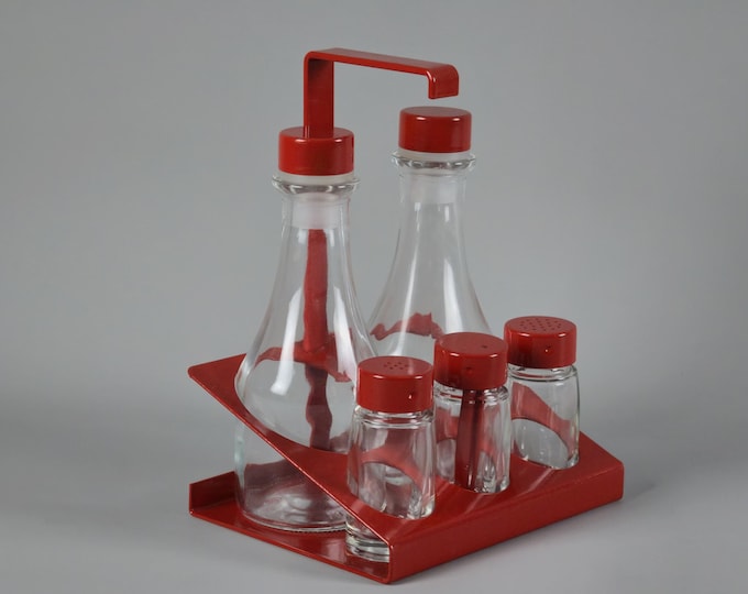 Vintage 1980s ABERT 'Derby' 5-Piece Cruet Set, Condiments Set, Italy.