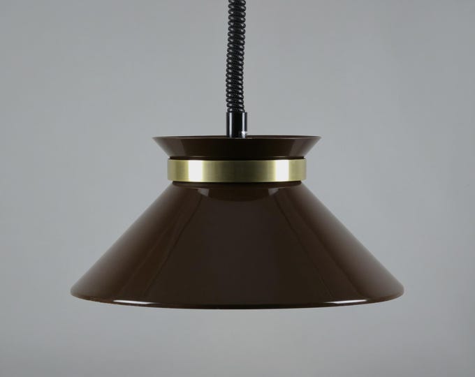 1970s Vintage BELID Type T135 Brown Lacquered Cone Pendant Lamp | Swedish MCM Design.