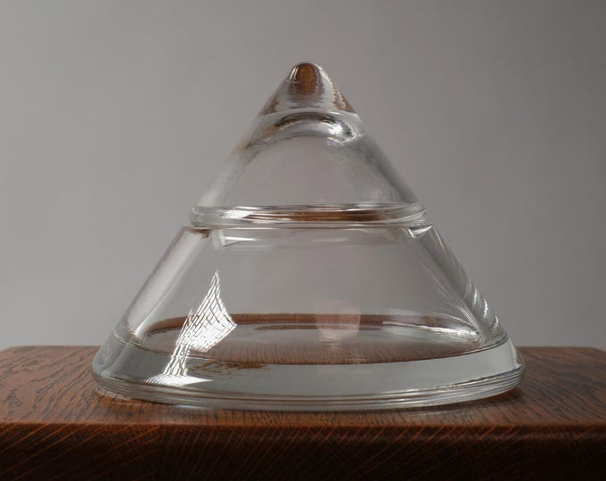 Vintage Crystal Glass Pyramid Bonbonniere with Cone Lid, 1980s Postmodern Design, European Candy Dish.