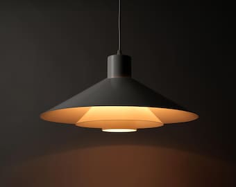 Nordisk Solar 'Trapez' Pendant Lamp by Christian Hvidt, White Lacquered, 1970s Danish Modern Lighting.