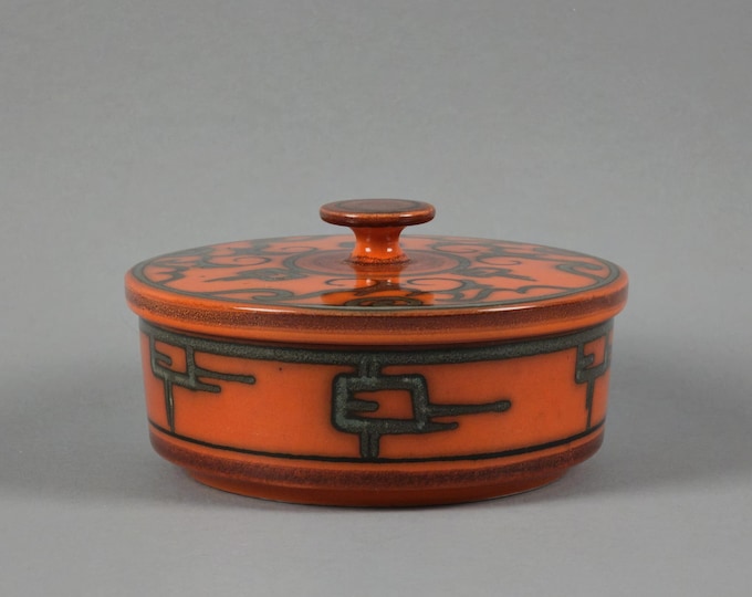 Vintage 1960s FLORA GOUDA 'Tokio' Handmade Fat-Lava Glazed Ceramic Lidded Box Or Bonbonnière.