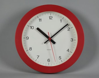1990s Vintage JUNGHANS Red Plastic Wall Clock • Postmodern Design German Clock.
